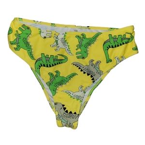 NWOT Shein Yellow Dinosaur Swimsuit Bikini High Rise Bottoms sz L